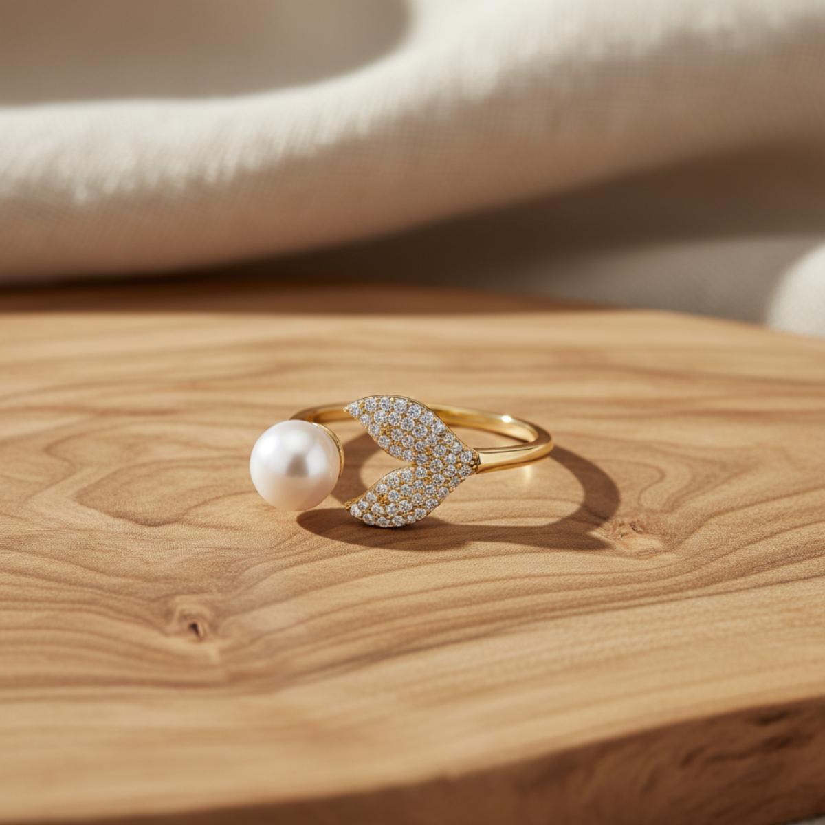 Golden Adjustable Pearl Bloom Ring product image 3