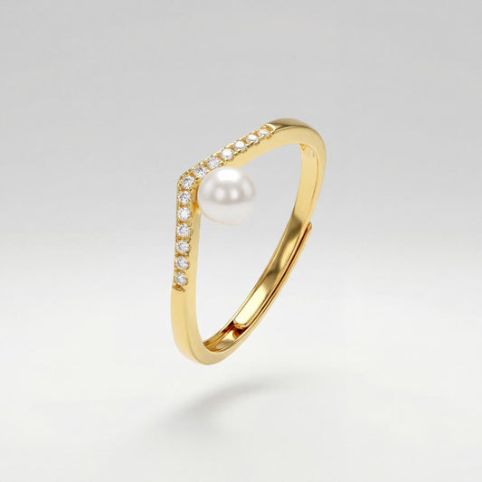 Golden Adjustable Pearl Line Ring product image 1