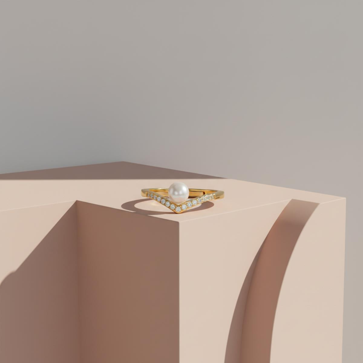 Golden Adjustable Pearl Line Ring product image 2