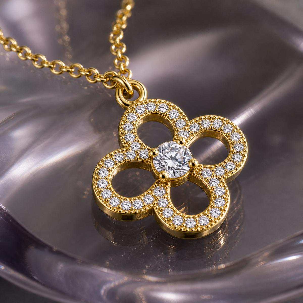 Golden Petal Cross Bloom Pendant design detail