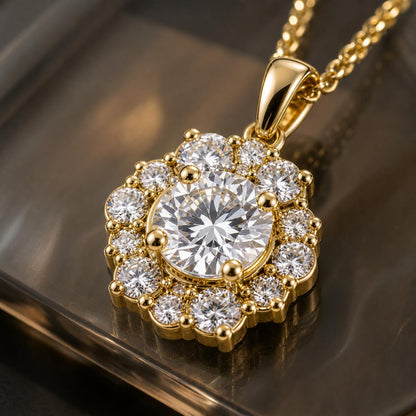 Golden Rosette Halo Pendant design detail
