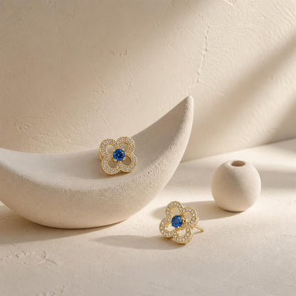 Golden Sapphire Clover Bloom Earrings product image 2