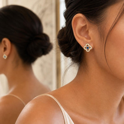 Golden Sapphire Clover Bloom Earrings product image 4
