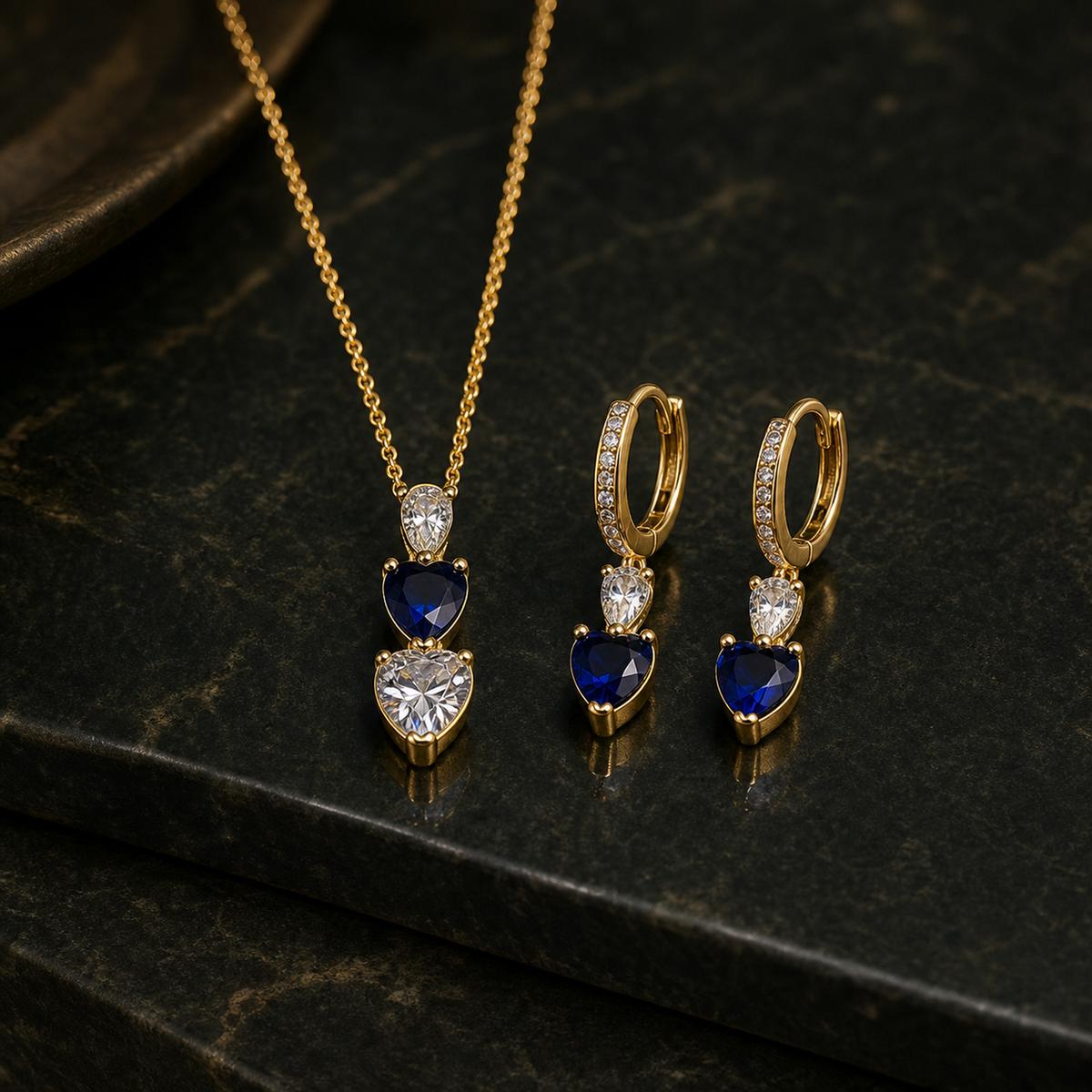Golden Sapphire Heart Drop Jewellery Set product image 2