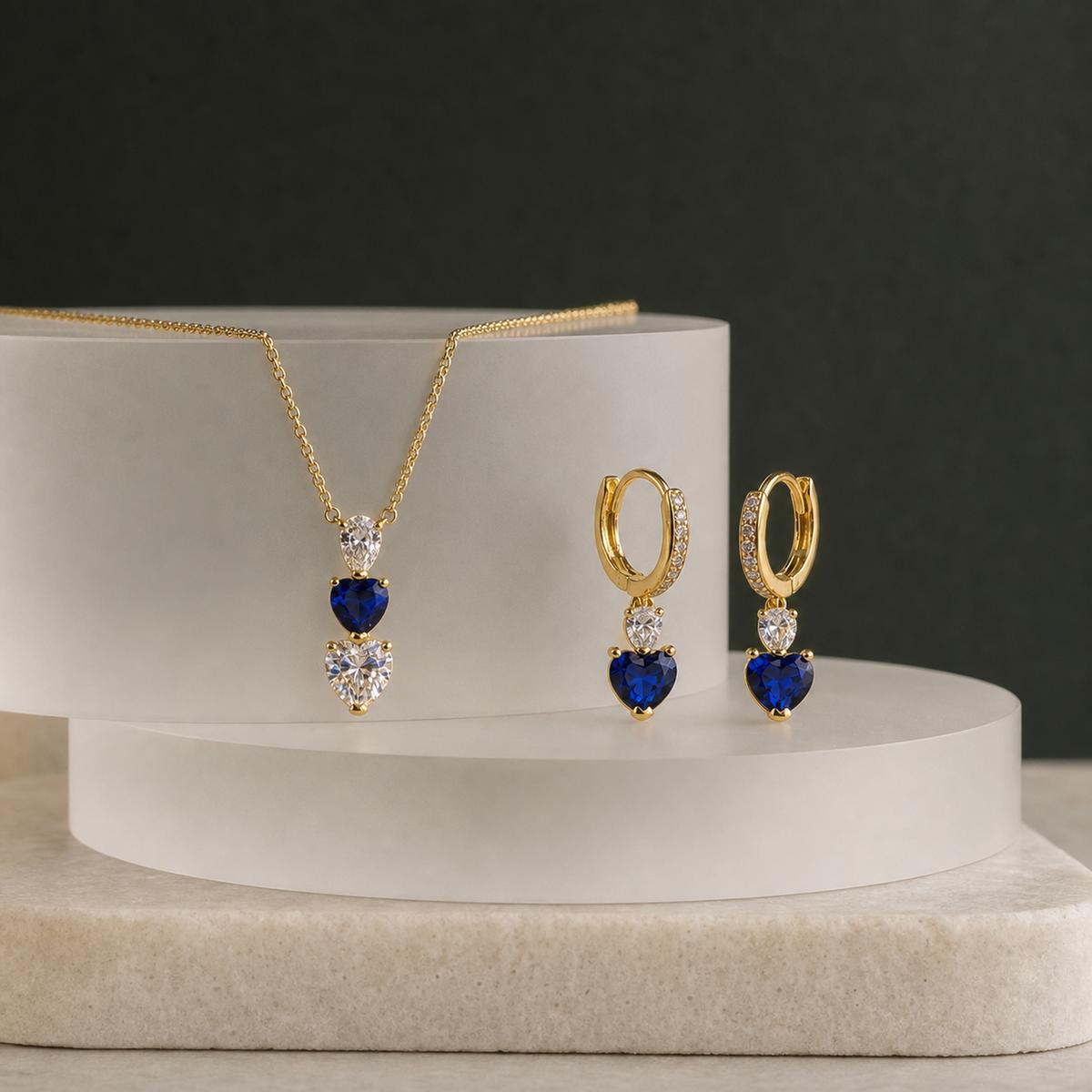 Golden Sapphire Heart Drop Jewellery Set product image 5