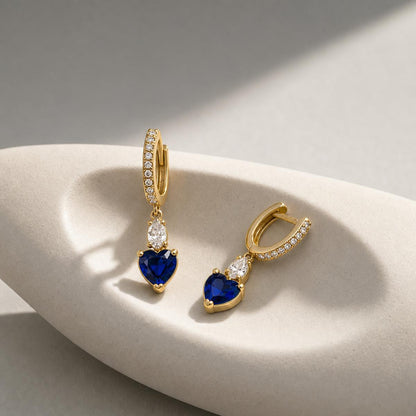 Golden Sapphire Heart Huggie Earrings product image 4