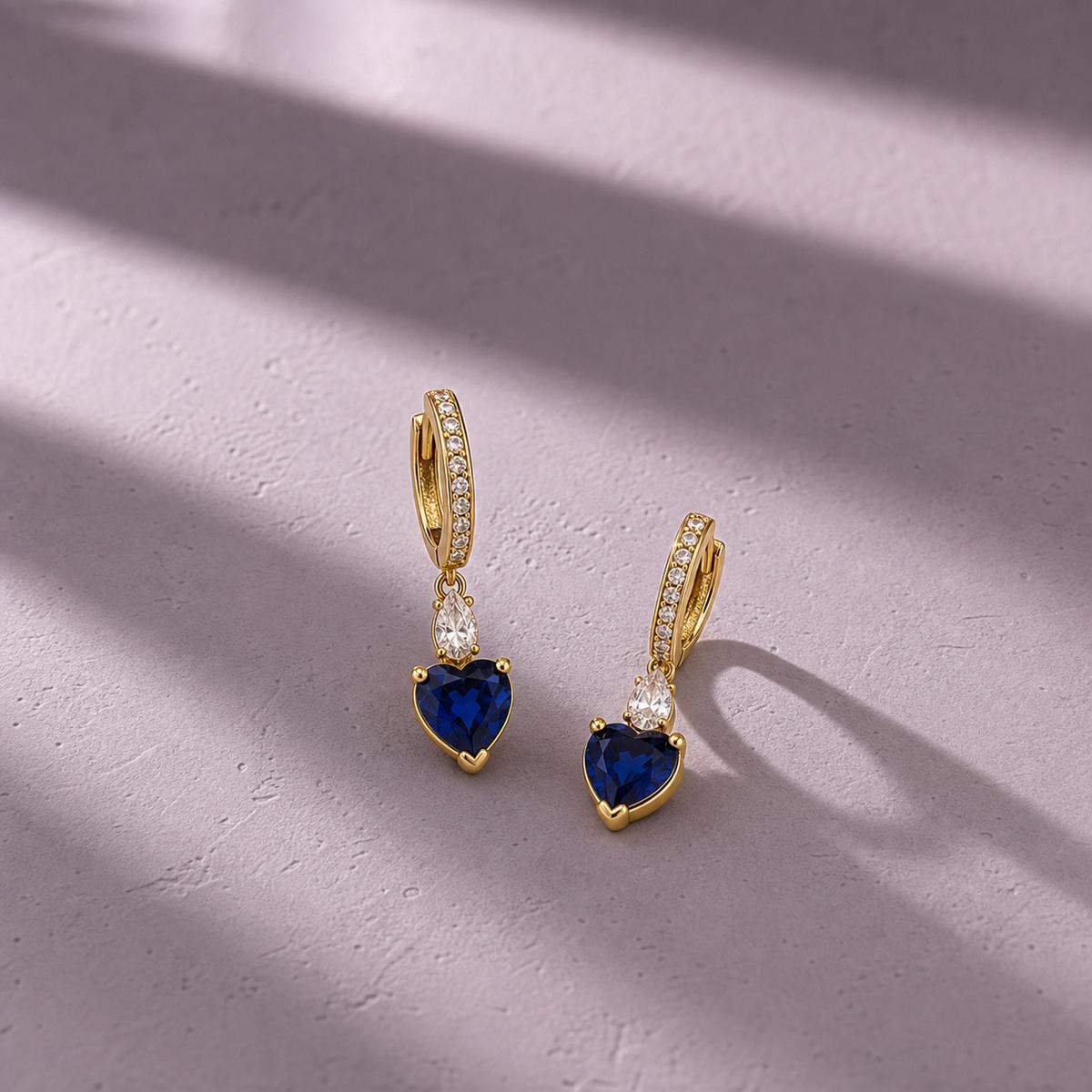 Golden Sapphire Heart Huggie Earrings product image 5