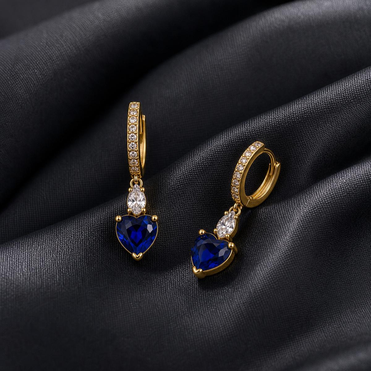 Golden Sapphire Heart Huggie Earrings product image 6