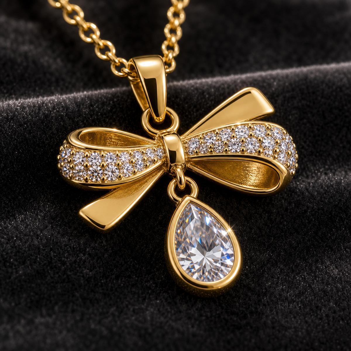 Golden Seraphina Bow Drop Pendant design detail