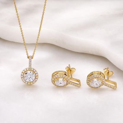 Golden Solitaire Round Halo Jewellery Set product image 1