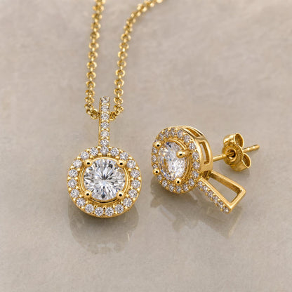 Golden Solitaire Round Halo Jewellery Set product image 4