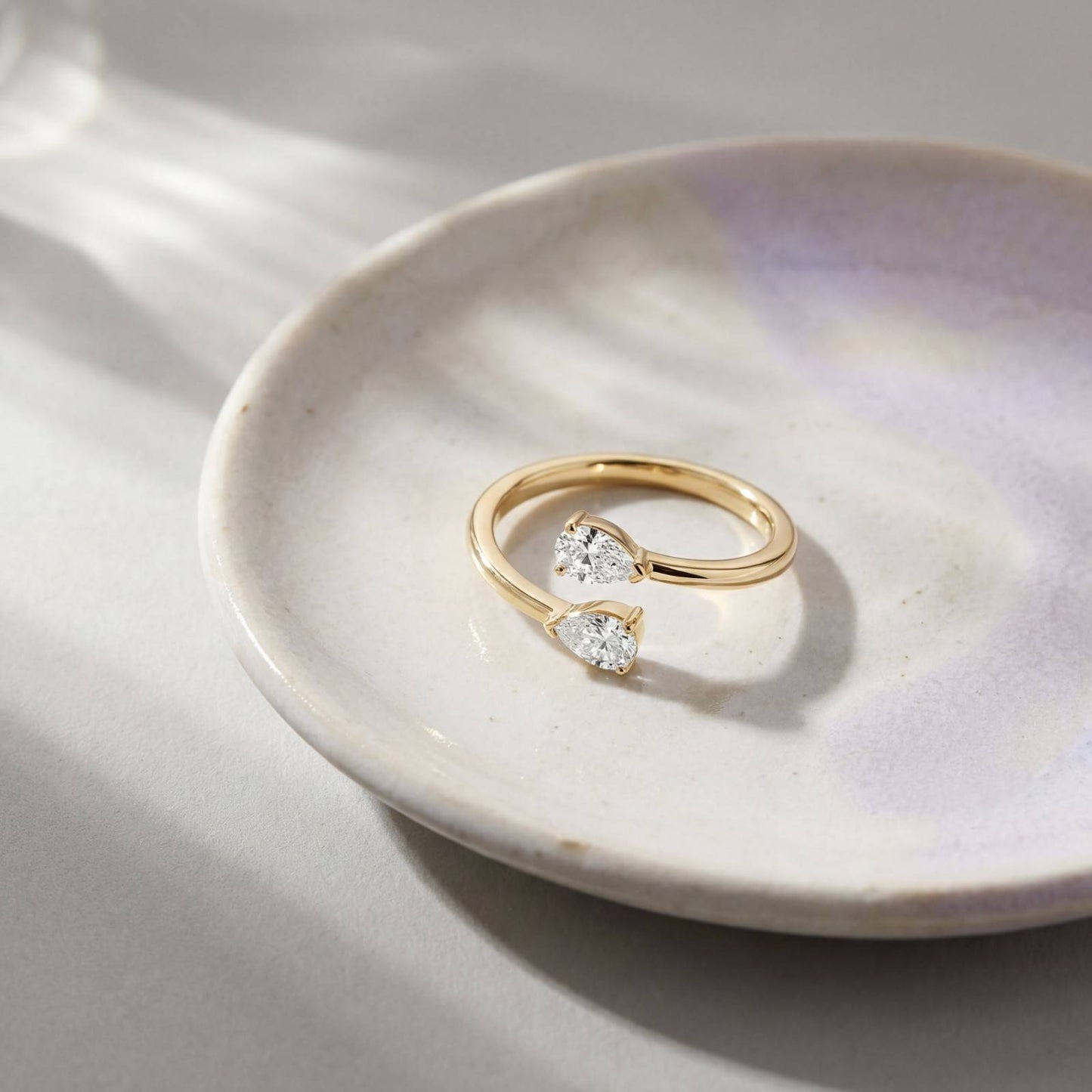 Golden Adjustable Twin Pear Ring design detail