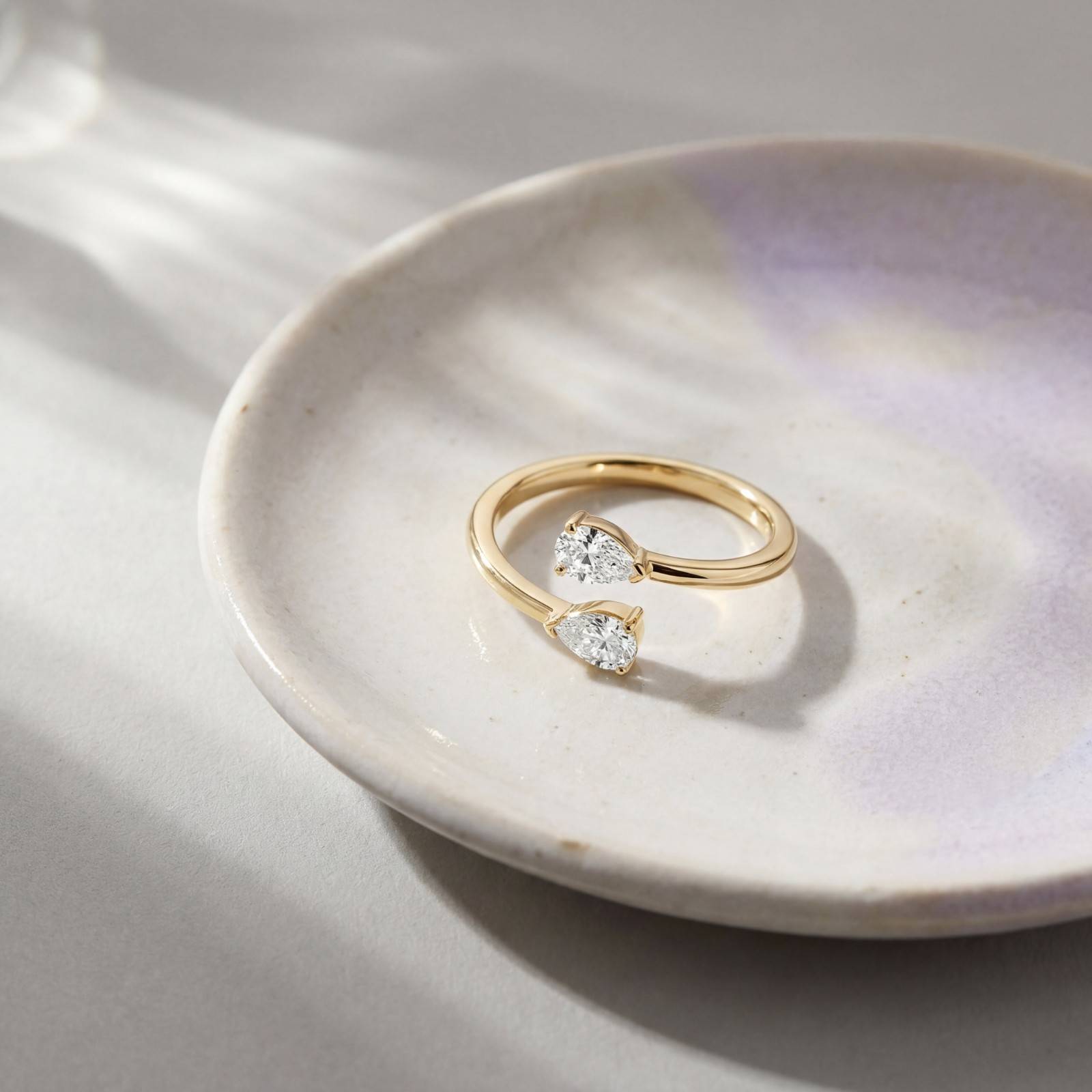 Golden Adjustable Twin Pear Ring design detail