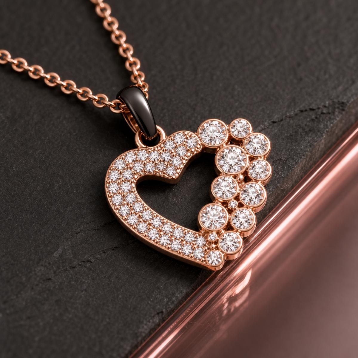 Rose Gold Amora Heart Cascade Pendant design detail