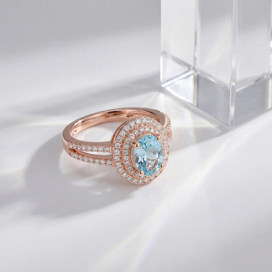 Rose Gold Aqua Halo Ring product image 2