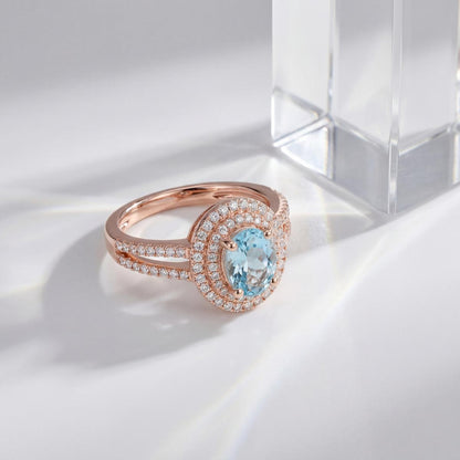 Rose Gold Aqua Halo Ring product image 2