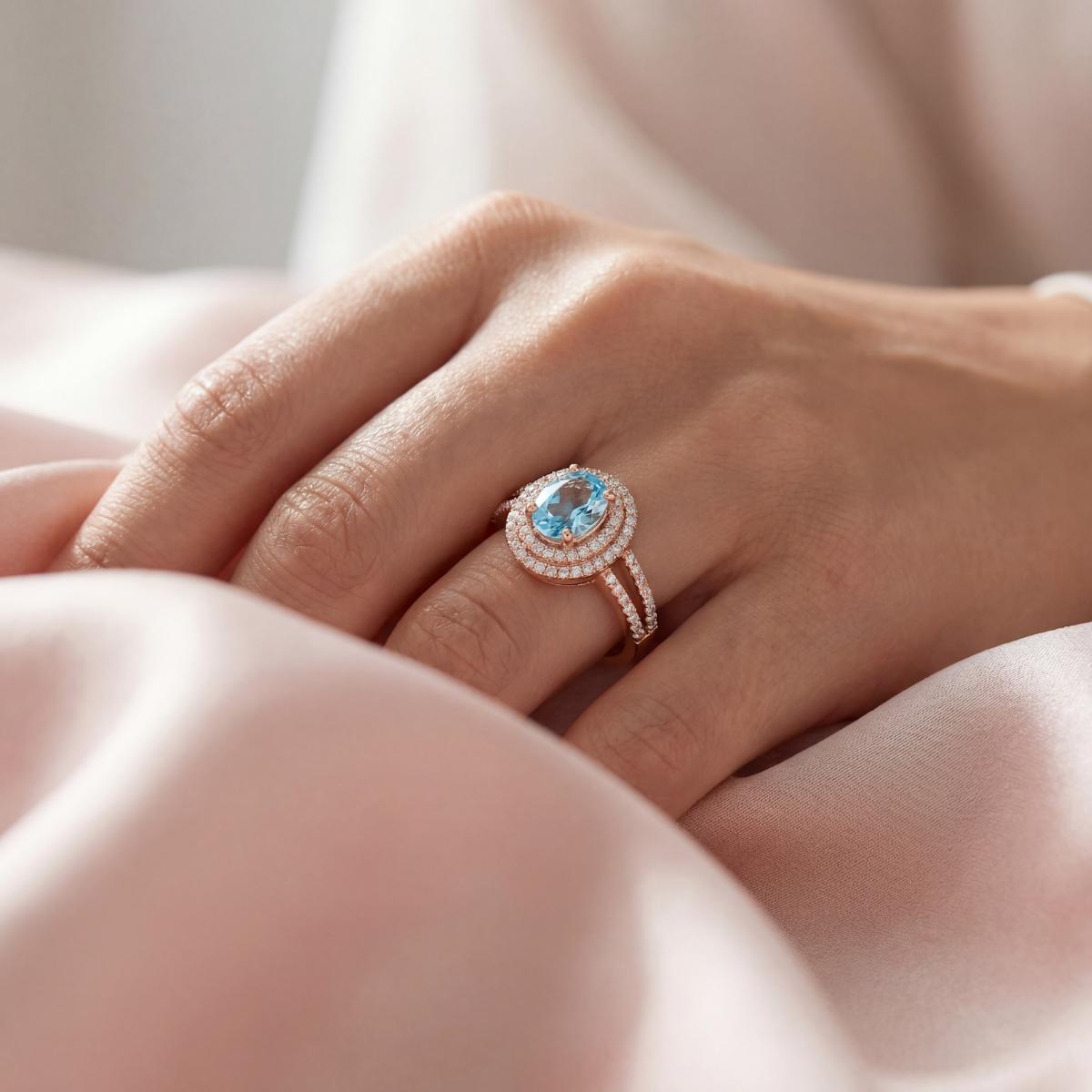 Rose Gold Aqua Halo Ring product image 3