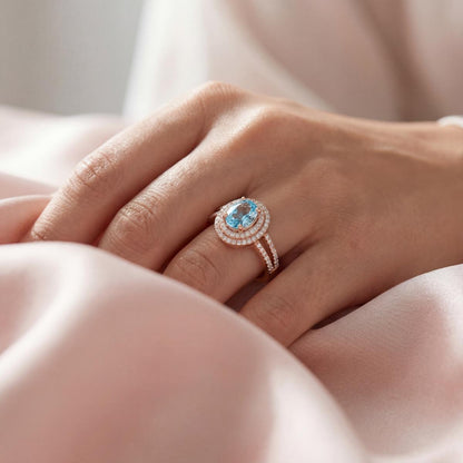 Rose Gold Aqua Halo Ring product image 3