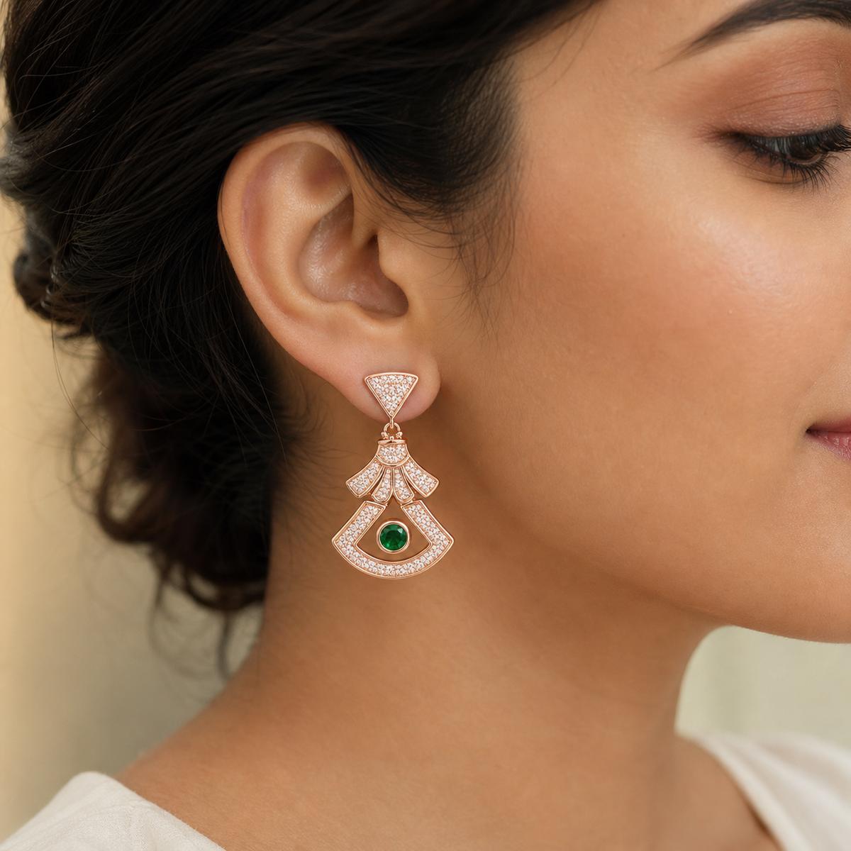 Rose Gold Arcadia Emerald Fan Earrings product image 7