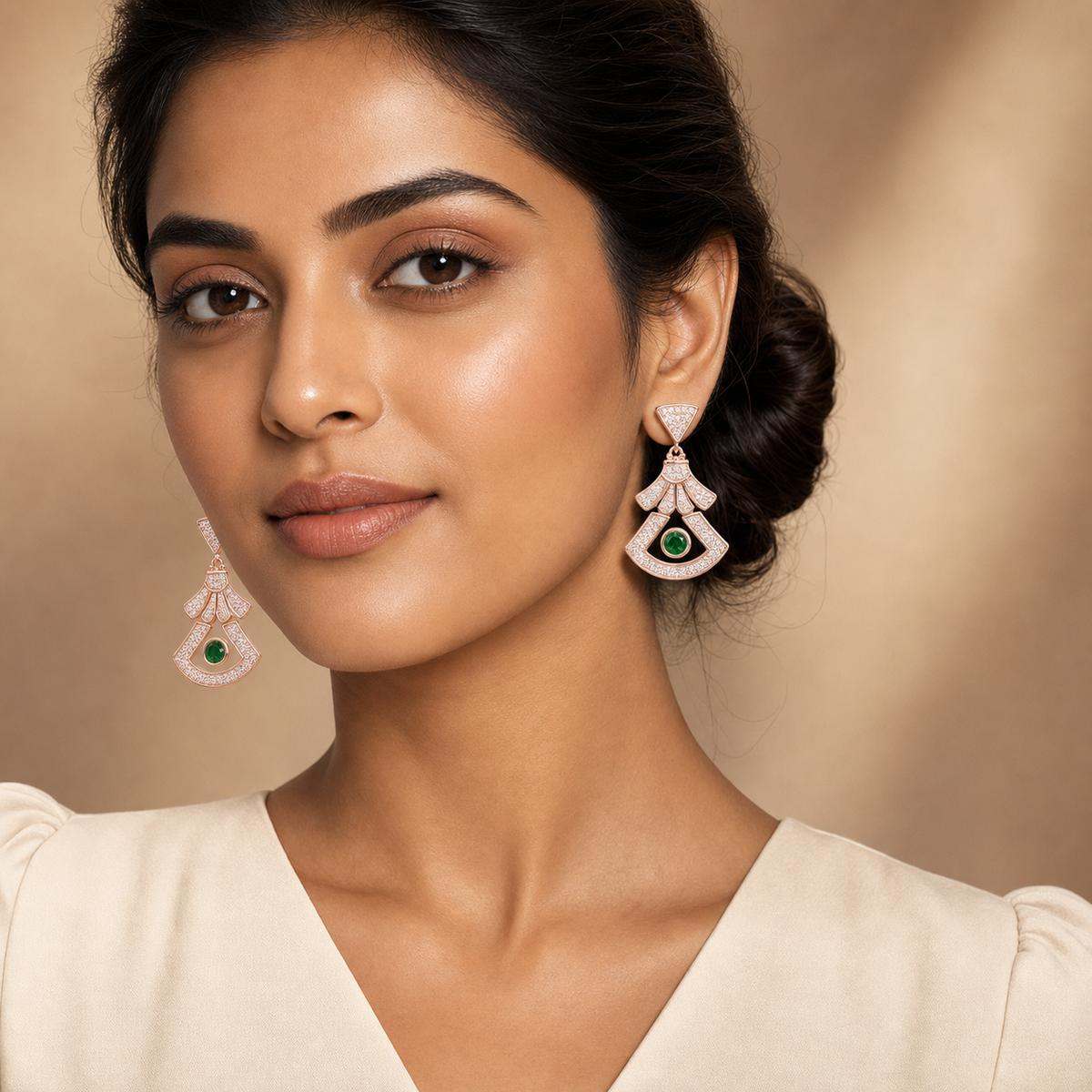 Rose Gold Arcadia Emerald Fan Earrings product image 8