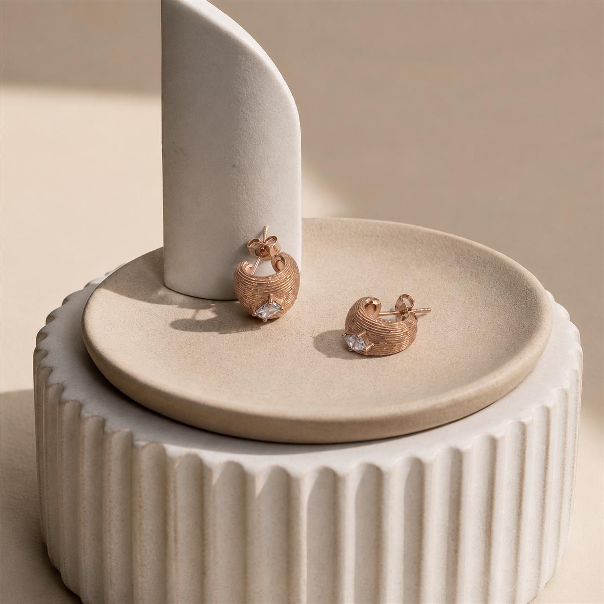 Rose Gold Astra Ridge Dome Earrings product image 4