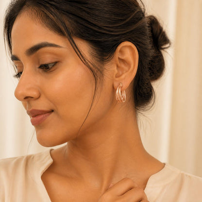 Rose Gold Auria Ribbed Hoop Earrings product image 3