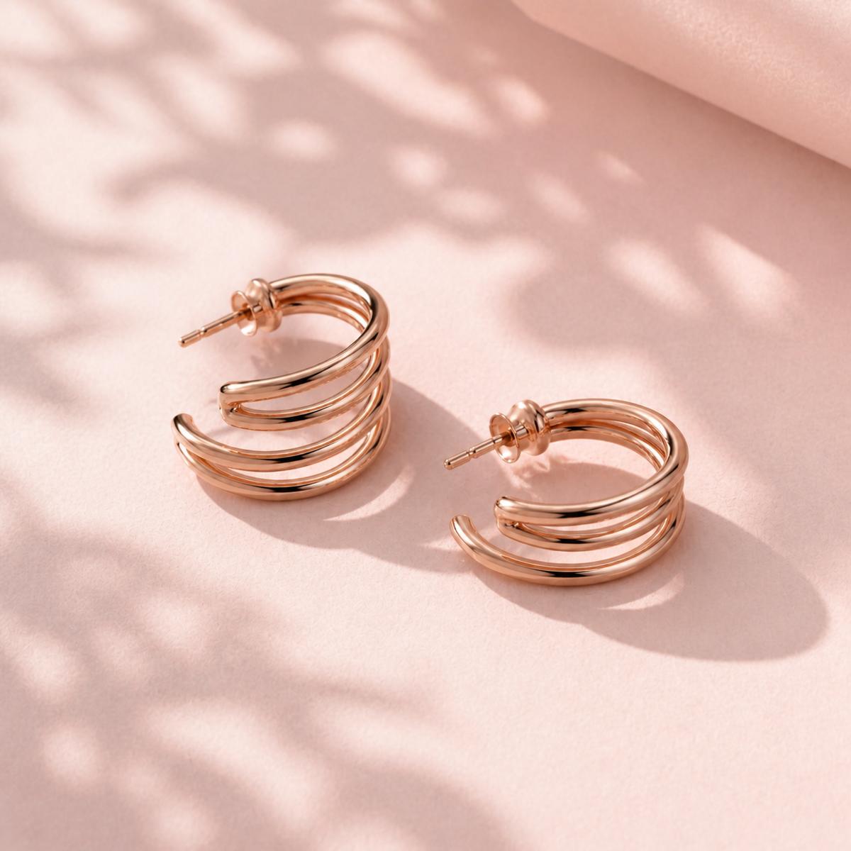 Rose Gold Auria Ribbed Hoop Earrings product image 4