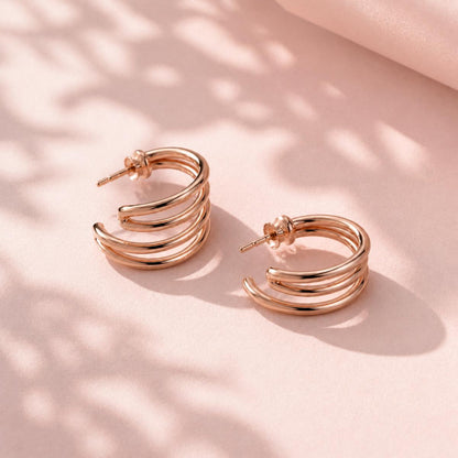 Rose Gold Auria Ribbed Hoop Earrings product image 4