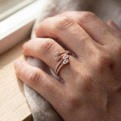 Rose Gold Adjustable Blush Teardrop Ring design detail