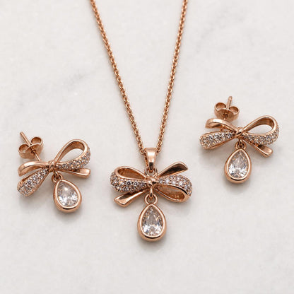 Rose Gold Bow Drop Bloom Jewellery Set product image 1