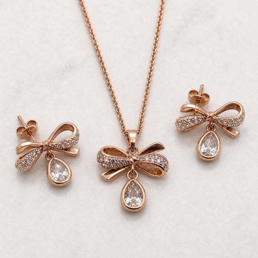Rose Gold Bow Drop Bloom Jewellery Set product image 1