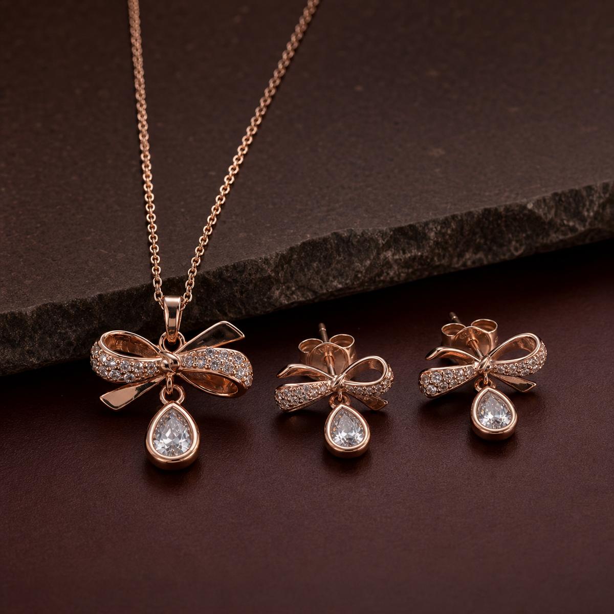 Rose Gold Bow Drop Bloom Jewellery Set product image 2