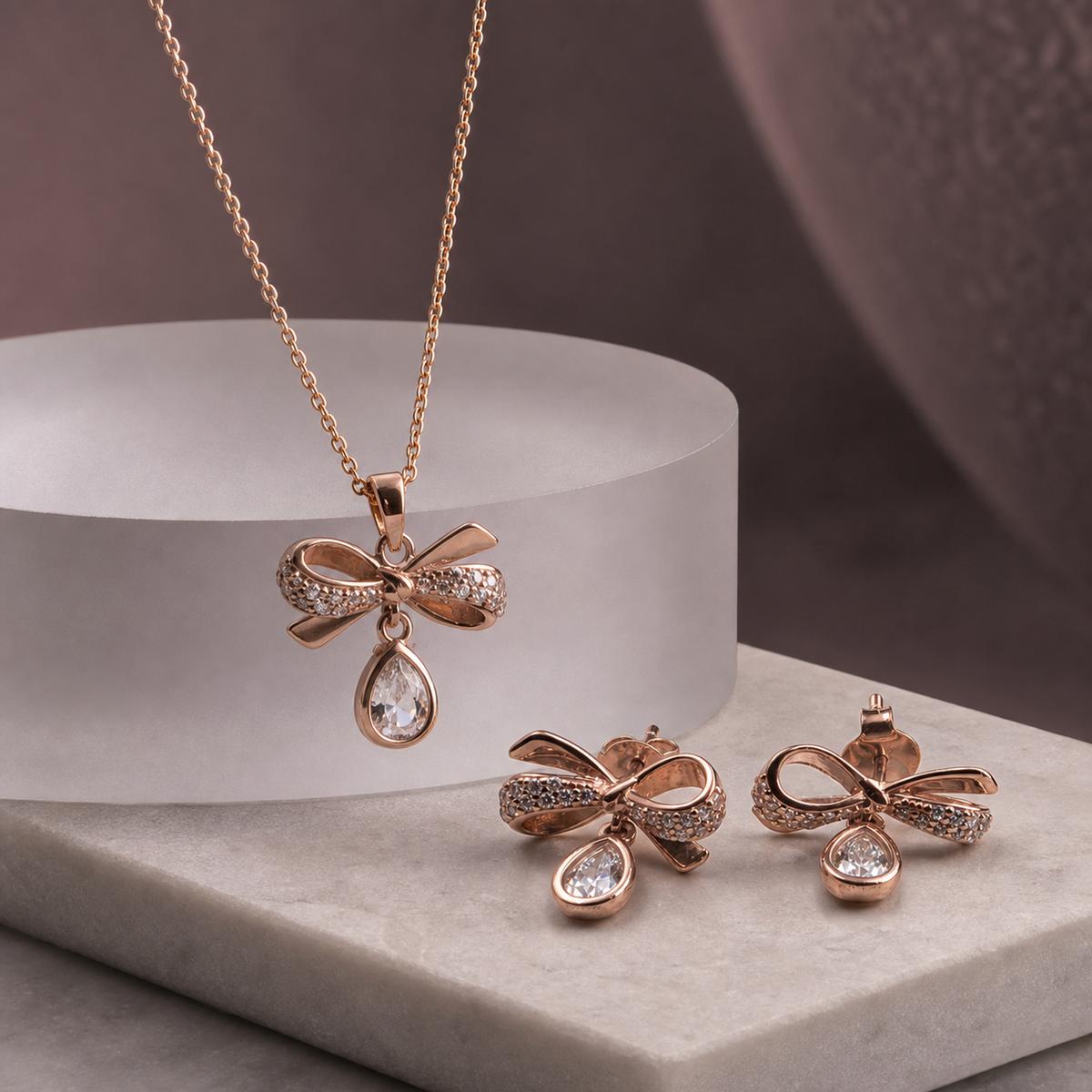 Rose Gold Bow Drop Bloom Jewellery Set product image 5