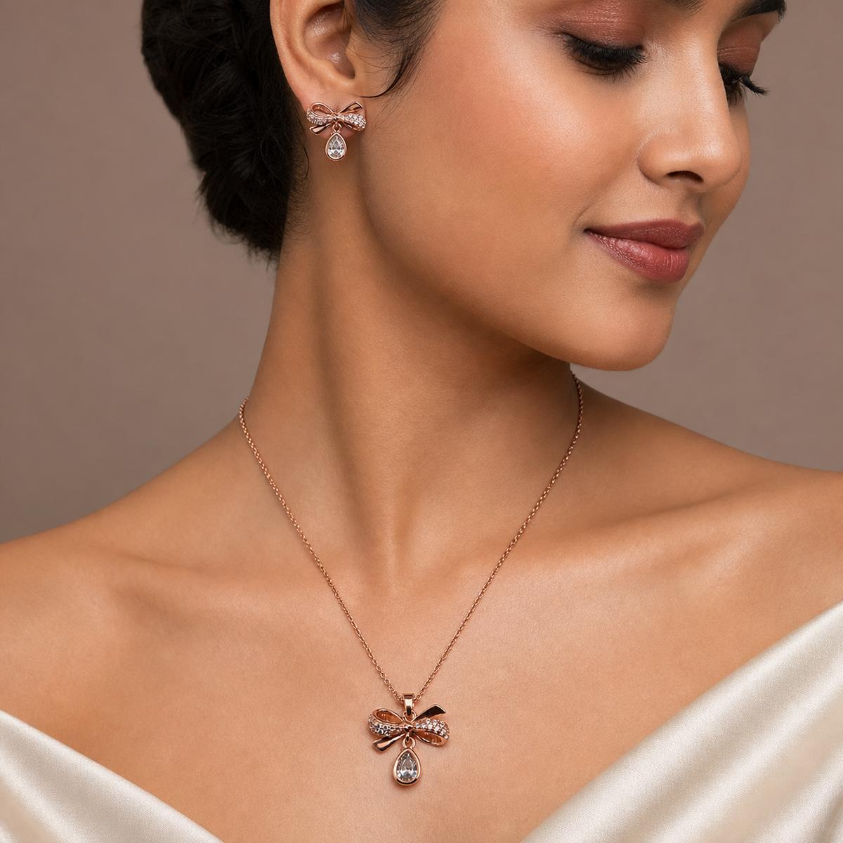 Rose Gold Bow Drop Bloom Jewellery Set product image 6