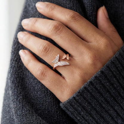 Rose Gold Adjustable Butterfly Spark Ring design detail