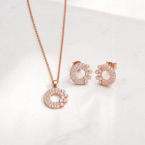 Rose Gold Crescent Halo Jewellery Set product image 1