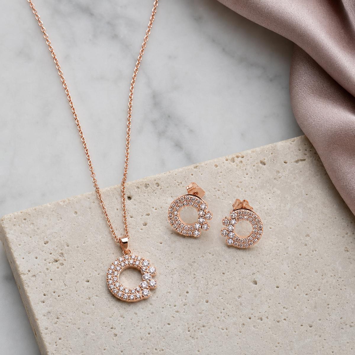 Rose Gold Crescent Halo Jewellery Set product image 3