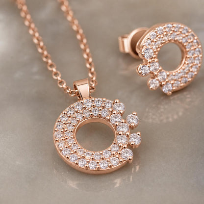 Rose Gold Crescent Halo Jewellery Set product image 4