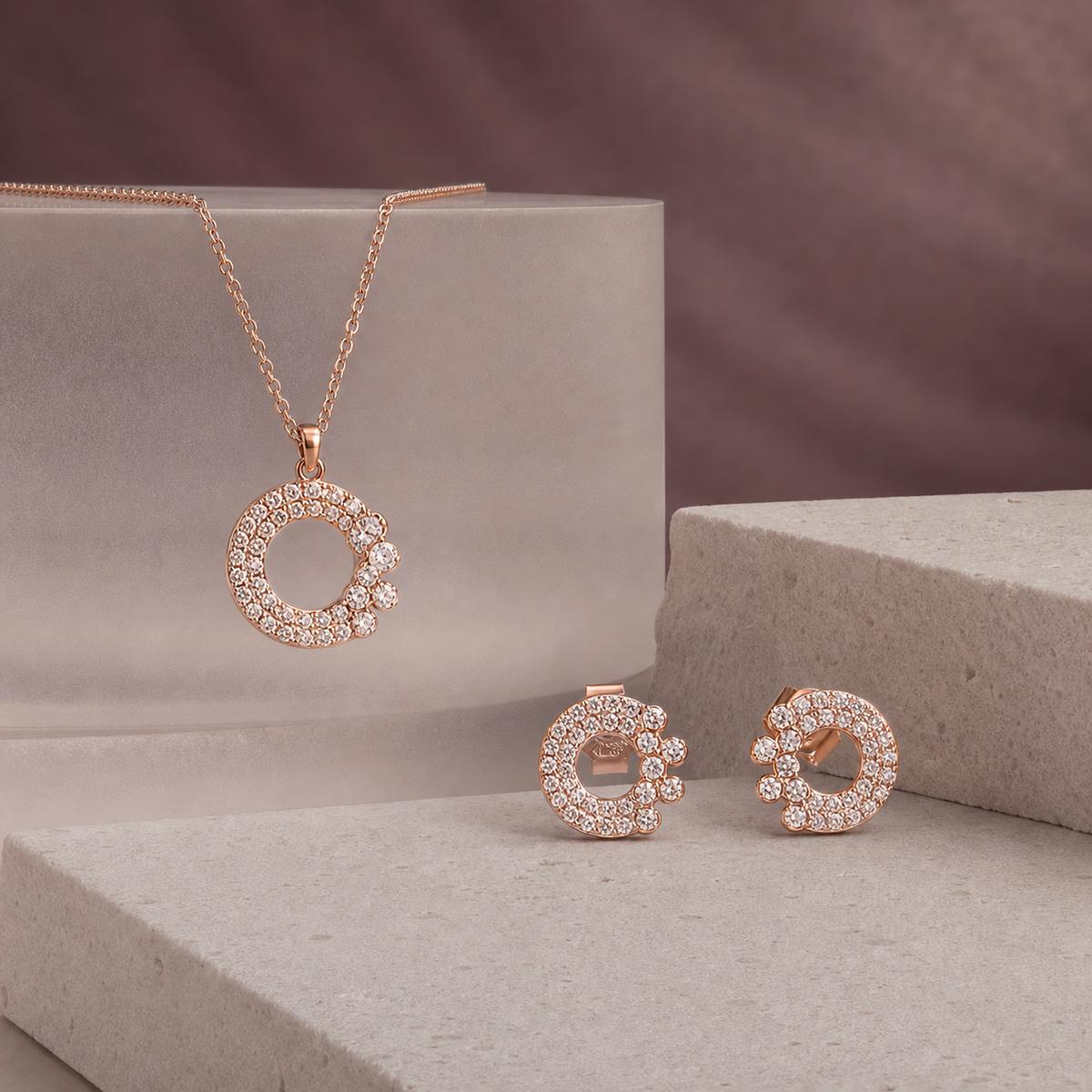 Rose Gold Crescent Halo Jewellery Set product image 5
