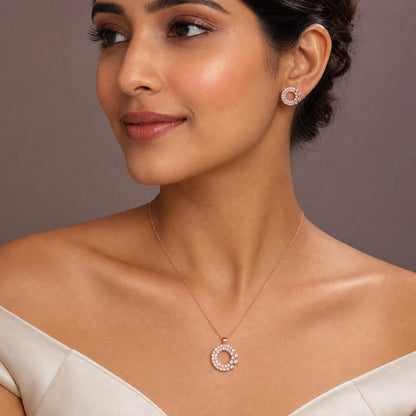 Rose Gold Crescent Halo Jewellery Set product image 6