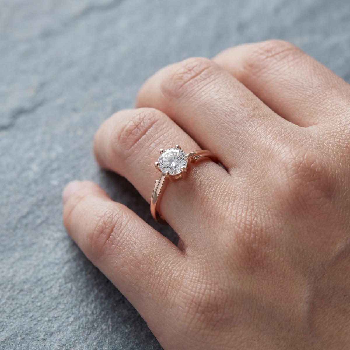 Rose Gold Crown Solitaire Ring design detail