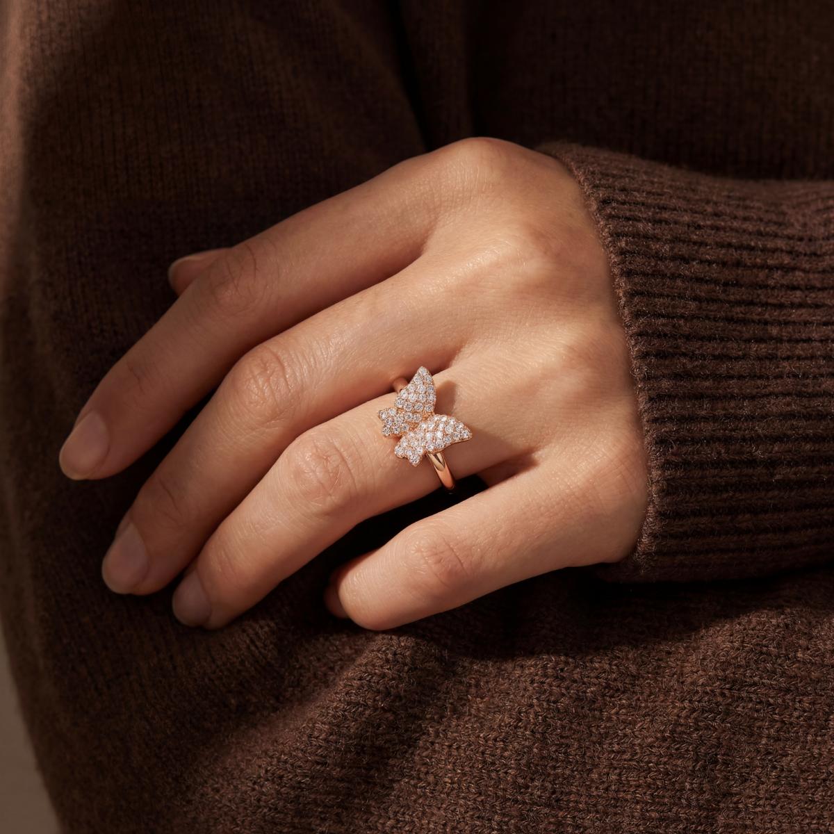Rose Gold Crystal Butterfly Ring design detail