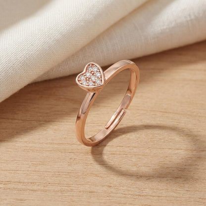 Rose Gold Adjustable Crystal Heart Ring design detail