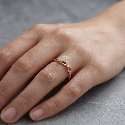 Rose Gold Crystal Leaf Ring design detail