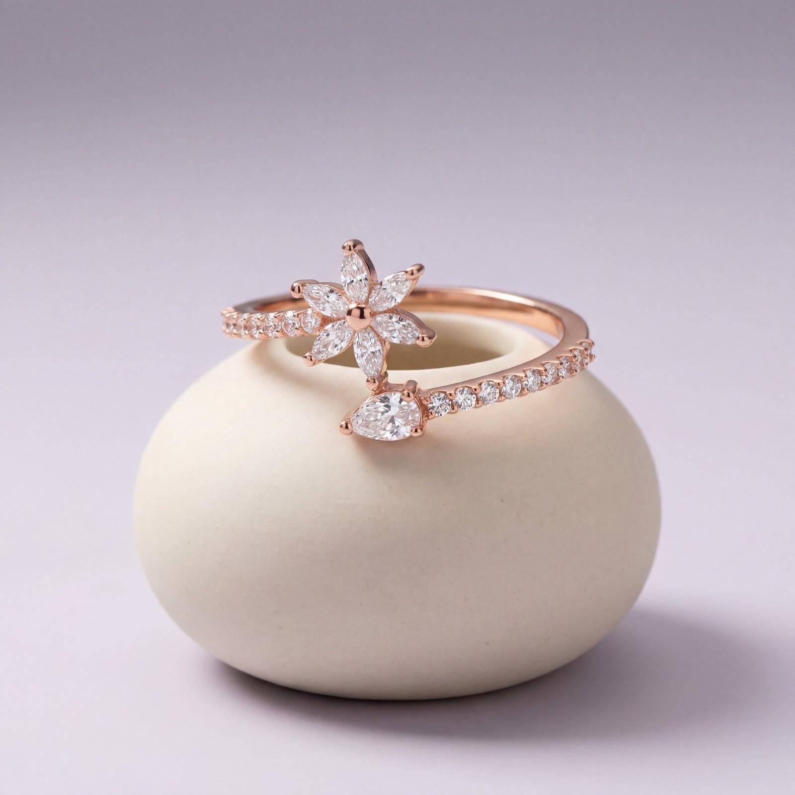 Rose Gold Adjustable Daisy Bloom Ring design detail