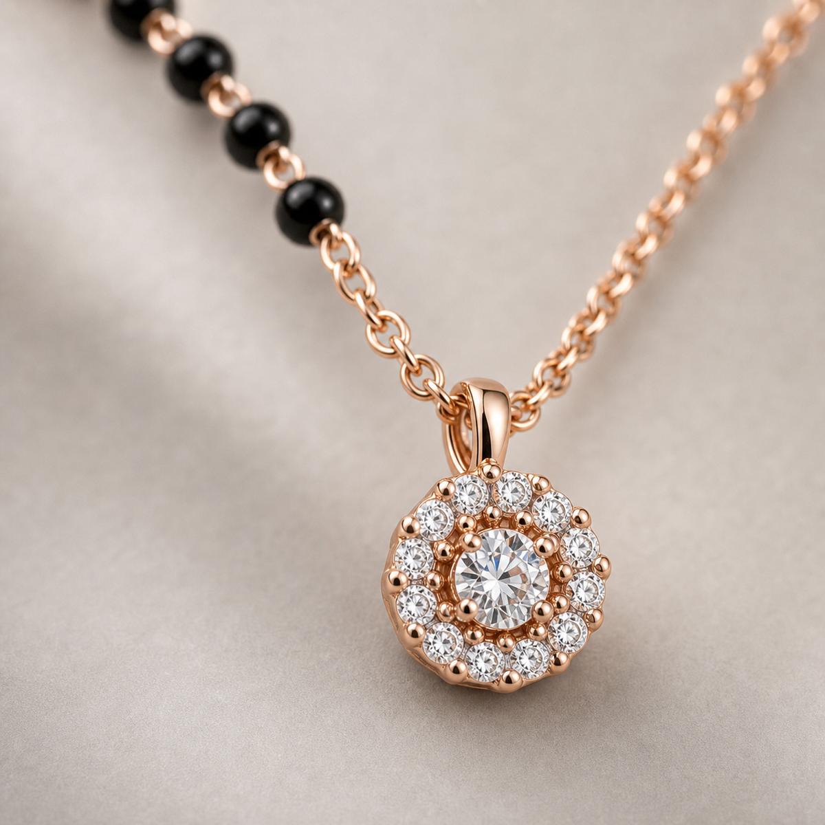 Rose Gold Dewdrop Halo Mangalsutra design detail