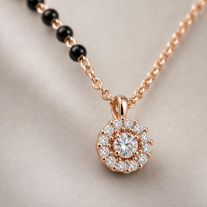 Rose Gold Dewdrop Halo Mangalsutra design detail