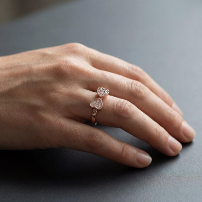 Rose Gold Adjustable Double Love Ring design detail