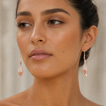 Rose Gold Evara Filigree Leaf Earrings product image 7