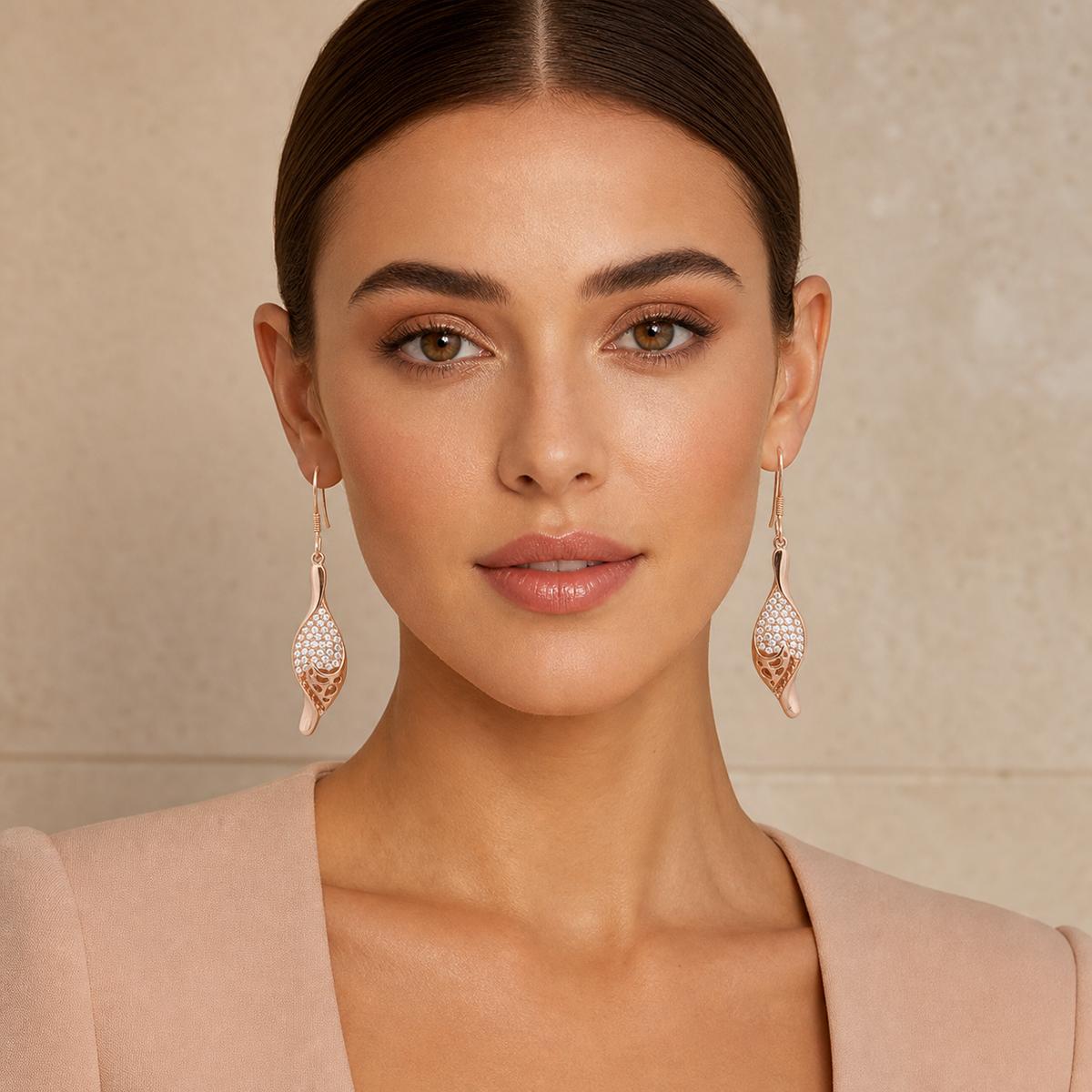 Rose Gold Evara Filigree Leaf Earrings product image 8